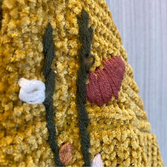 ALYA Cozy Sweater Cardigan Coat Mustard Embroidered  Large - Picture 5 of 5